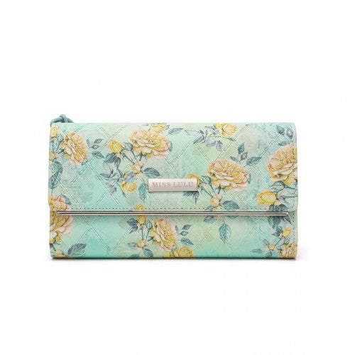 LP2353F - Miss Lulu Ladies' Flower Printed PU Leather Long Purse - Green