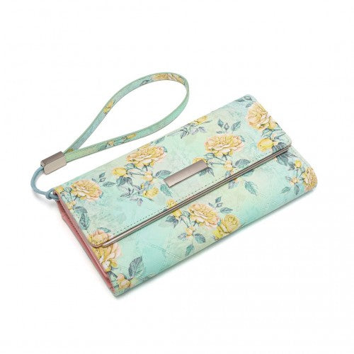 LP2353F - Miss Lulu Ladies' Flower Printed PU Leather Long Purse - Green