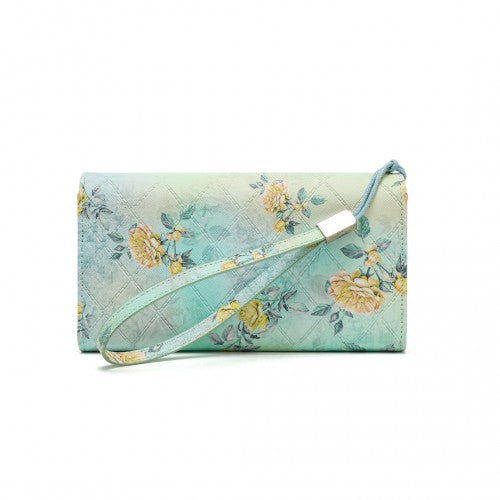 LP2353F - Miss Lulu Ladies' Flower Printed PU Leather Long Purse - Green