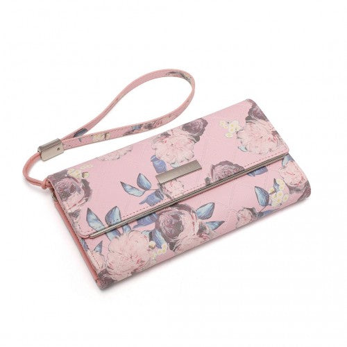 LP2353F - Miss Lulu Ladies' Flower Printed PU Leather Long Purse - Pink