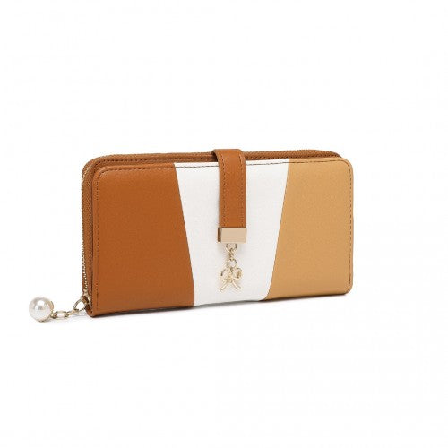 LP2408 - Miss Lulu Women's Tri-colour PU Leather Long Purse with RFID Blocking - Brown