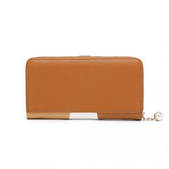 LP2408 - Miss Lulu Women's Tri-colour PU Leather Long Purse with RFID Blocking - Brown