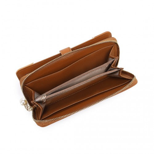 LP2409 - Miss Lulu Tri-colour V-shaped RFID Blocking PU Leather Clutch Long Purse - Brown