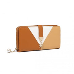 LP2409 - Miss Lulu Tri-colour V-shaped RFID Blocking PU Leather Clutch Long Purse - Brown