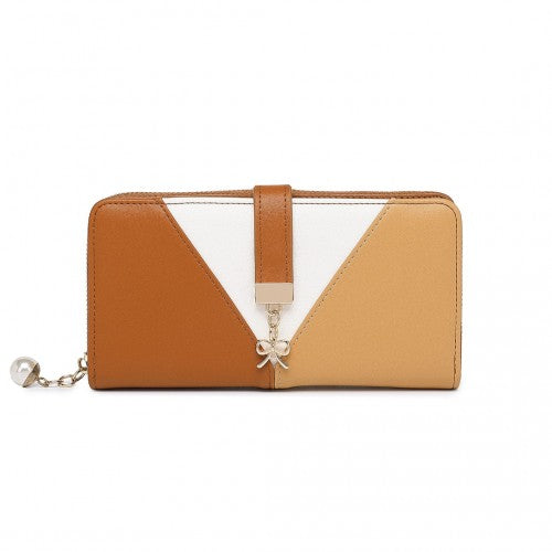 LP2409 - Miss Lulu Tri-colour V-shaped RFID Blocking PU Leather Clutch Long Purse - Brown