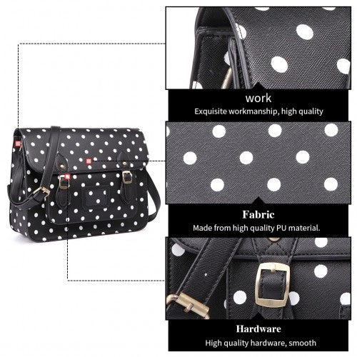 LT1665D2 - Miss Lulu Polka Dot Leather Look School Work Satchel Black