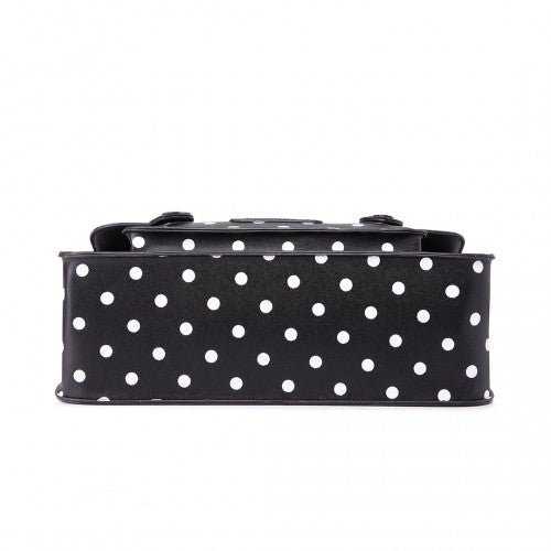 LT1665D2 - Miss Lulu Polka Dot Leather Look School Work Satchel Black