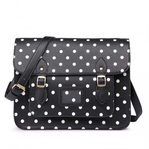 LT1665D2 - Miss Lulu Polka Dot Leather Look School Work Satchel Black