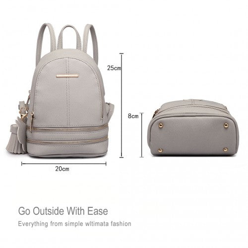 LT1705 - Miss Lulu PU Leather Look Small Fashion Backpack - Grey