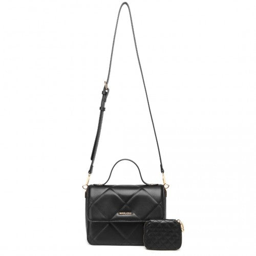 LT2201 - Miss Lulu Diamond Quilted Leather Chain Shoulder Bag - Black