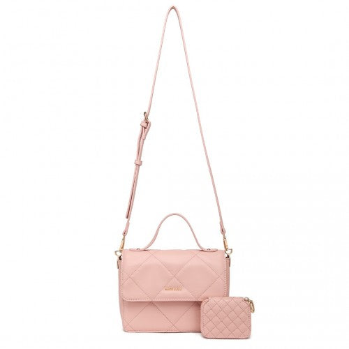 LT2201 - Miss Lulu Diamond Quilted Leather Chain Shoulder Bag - Pink