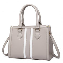 LT2203 - Miss Lulu White Striped Commuter Elegant Cross body Tote Bag - Grey