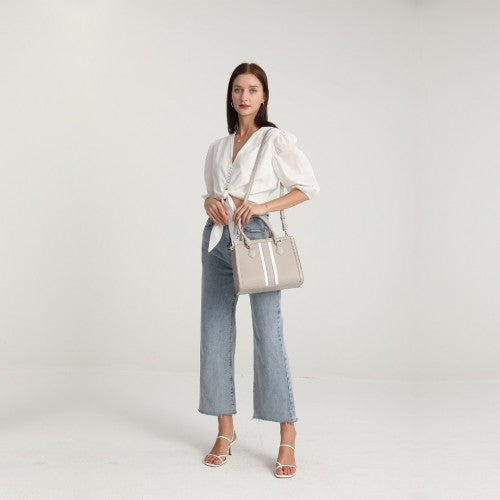 LT2203 - Miss Lulu White Striped Commuter Elegant Cross body Tote Bag - Grey