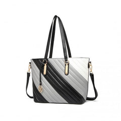 LT2225 - Miss Lulu Contrast Colour Twill Leather Handbag Tote Bag - Black And Grey