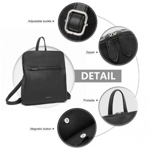 LT2354 - Miss Lulu Chic Minimalist PU Leather Backpack - Black