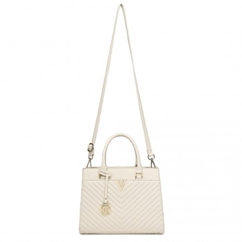 LT2357 - Miss Lulu Chic V-Quilted PU Leather Sophisticated Handbag - Beige