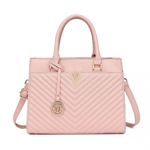 LT2357 - Miss Lulu Chic V-Quilted PU Leather Sophisticated Handbag - Pink