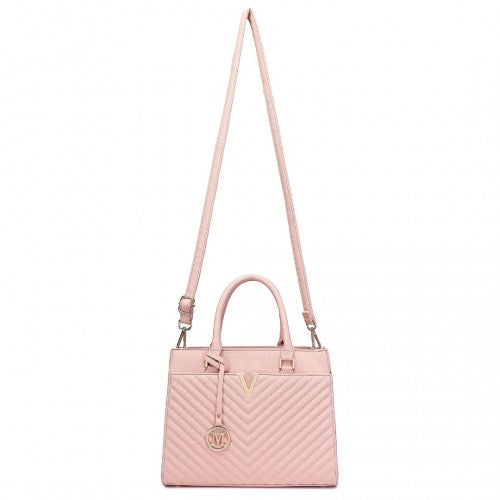 LT2357 - Miss Lulu Chic V-Quilted PU Leather Sophisticated Handbag - Pink