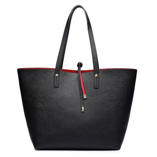 LT6628-1 - Miss Lulu Women Reversible Contrast Shopper Tote Bag Black