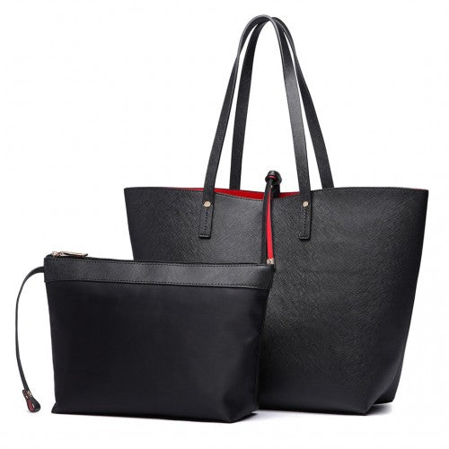 LT6628-1 - Miss Lulu Women Reversible Contrast Shopper Tote Bag Black