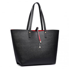 LT6628-1 - Miss Lulu Women Reversible Contrast Shopper Tote Bag Black