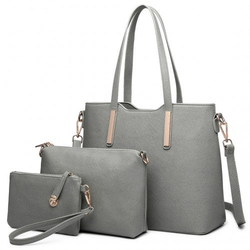 LT6648 - Miss Lulu Three Piece Tote Shoulder Bag And Clutch - Dark Grey