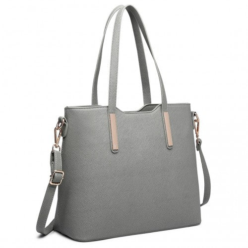 LT6648 - Miss Lulu Three Piece Tote Shoulder Bag And Clutch - Dark Grey