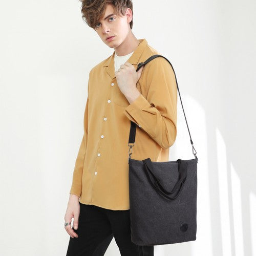 E1965 - Kono Large Canvas Unisex Messenger Bag - Black