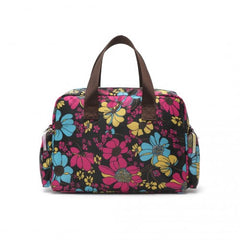 MSK2434F - Kono Versatile Multi-Pocket Travel Bag With Adjustable Detachable Strap And Flower Print - Black