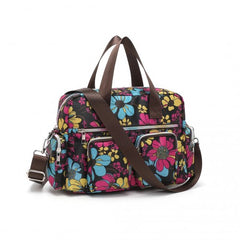 MSK2434F - Kono Versatile Multi-Pocket Travel Bag With Adjustable Detachable Strap And Flower Print - Black