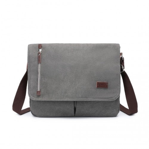 MSK2421 - Kono Durable Canvas Crossbody Bag with Velcro Flap Closure For Everyday Use - Grey