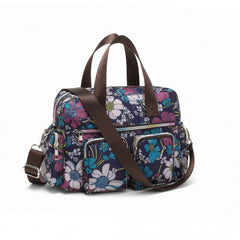 MSK2434F - Kono Versatile Multi-Pocket Travel Bag With Adjustable Detachable Strap And Flower Print - Navy