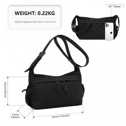 MSM2424 - Miss Lulu Ultra-Light Water-Resistant Urban Casual Commuter Crossbody Bag - Black