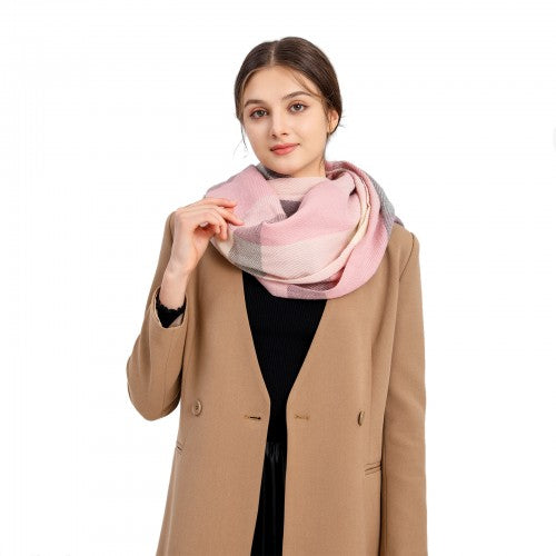 S6430 - Women Fashion Long Shawl Grid Tassel Winter Warm Lattice Large Scarf - Pink