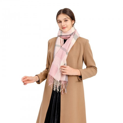 S6430 - Women Fashion Long Shawl Grid Tassel Winter Warm Lattice Large Scarf - Pink