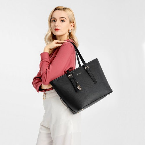 LT2054 - Miss Lulu Minimalist Tote Handbag Structured - Black