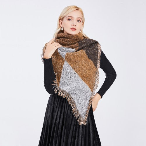 S6427 - Women Ladies Fashion Plaid Scarf Blanket Winter Warm Wrap Shawl - Coffee