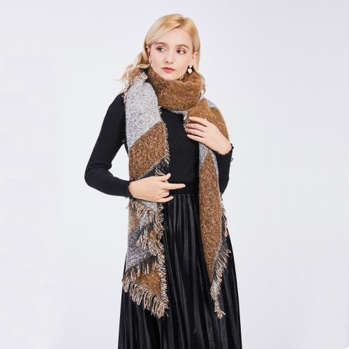 S6427 - Women Ladies Fashion Plaid Scarf Blanket Winter Warm Wrap Shawl - Coffee