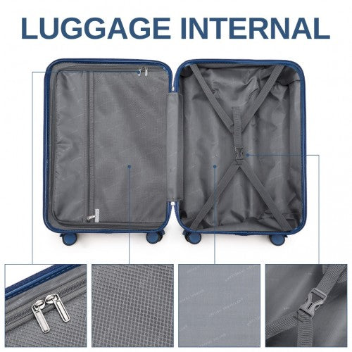 K2391L - British Traveller 20 Inch Durable Polycarbonate and ABS Hard Shell Suitcase With TSA Lock - Navy