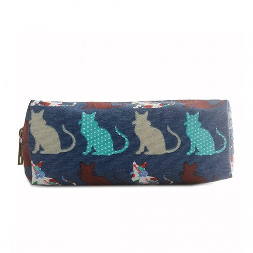 PC-CT - Miss Lulu Canvas Pencil Case Cat Navy