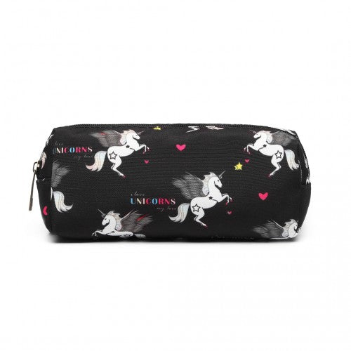 PC-UN - MISS LULU UNICORN CANVAS PENCIL CASE - BLACK