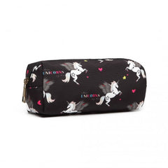 PC-UN - MISS LULU UNICORN CANVAS PENCIL CASE - BLACK