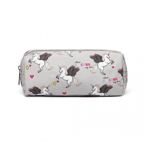 PC-UN - MISS LULU UNICORN CANVAS PENCIL CASE - GREY