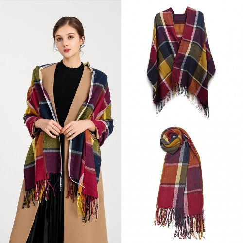 S6430 - Women Fashion Long Shawl Grid Tassel Winter Warm Lattice Large Scarf - Purple