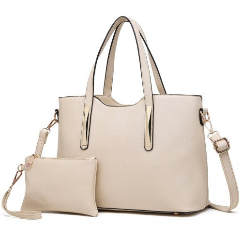 S1719 - Miss Lulu PU Leather Handbag & Purse - Beige