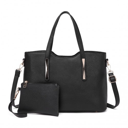 S1719 - Miss Lulu PU Leather Handbag & Purse - Black