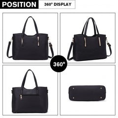 S1719 - Miss Lulu PU Leather Handbag & Purse - Black