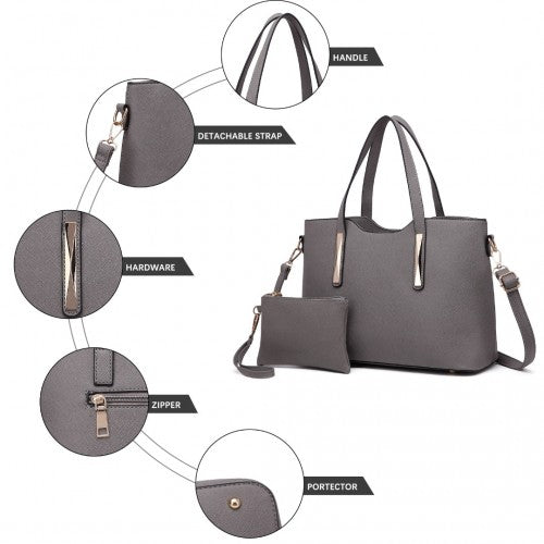 S1719 - Miss Lulu Pu Leather Handbag & Purse - Grey