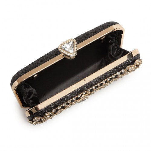 S2227 - Miss Lulu Sparkling Classical Women Clutch Purse Evening Bag - Black