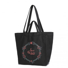 S2316 - Durable Canvas Shopping Shoulder Bag - Black